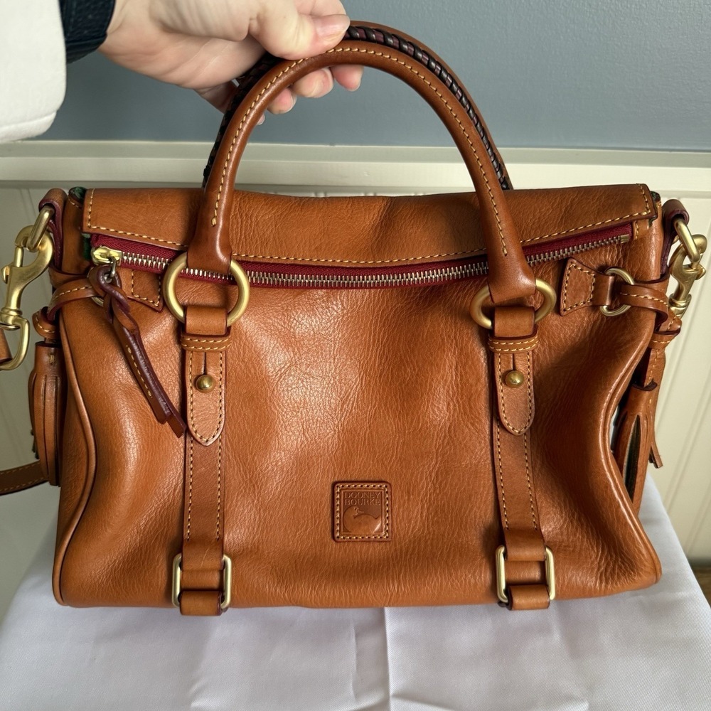 Dooney & Bourke Medium Natural Brown Florentine Leather Satchel  Bag Purse EUC